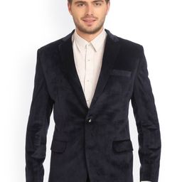 Wintage Men Blue Single-Breasted Velvet Finish Tailored Fit Party Blazer-54