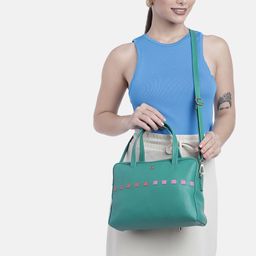 Baggit Teal Green Solid Structured Handheld Bag image 2