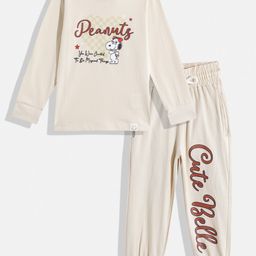 Happy Faces Girls Pure Cotton Peanuts Printed T-shirt with Joggers-image-78