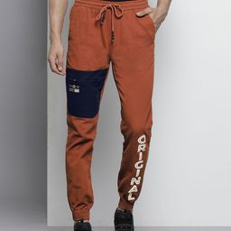 The Indian Garage Co Men Rust Orange Colourblocked Slim Fit Pleated Joggers Trousers-image-45