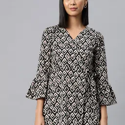Cottinfab Abstract Print Bell Sleeve Crepe Wrap Longline Top-19