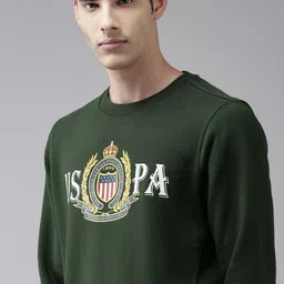 u.s. polo assn. U S Polo Assn Men Olive Green White Brand logo Printed Round Neck Sweatshirt-picture-46
