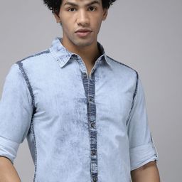 Roadster Men Blue Opaque Pure Cotton Casual Shirt-image-51