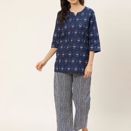 MBeautiful Women Navy Blue & White Organic Cotton Printed Night suit-image-66