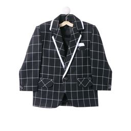 Jeetethnics Boys Black & Off-White Checked Blazer-picture-36