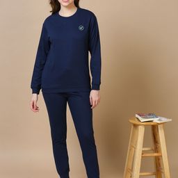 9shines Label Women Navy Blue Pure Cotton Night suit-image-18
