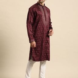 MANQ Men Ethnic Motifs Embroidered Regular Sequinned Kurta with Churidar image 4