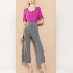 her by invictus Solid Roll-Up Sleeves Top with Pleat Details-picture-13