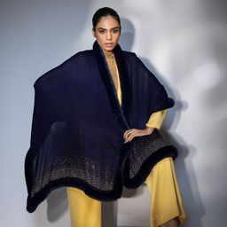 MODARTA Sparkling Sequined Fur Detailed Woolen Shawl-35