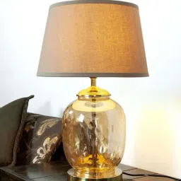 Kapoor E Illuminations Beige Cardiff Amber Glass Table Lamp - Set of 1-43