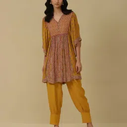 aarke Ritu Kumar Fuchsia & Mustard Printed Tunic & Pant Set-image-3