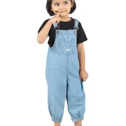 Budding Bees Kids Blue Solid Denim Dungaree-image-30