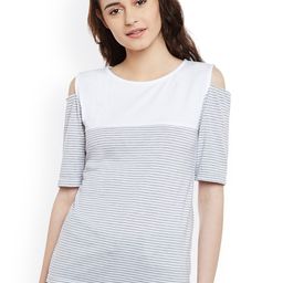 Miss Chase Women Grey Striped Cold Shoulder Top-image-49