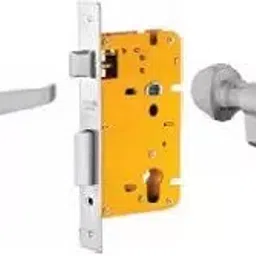 Dorset 70 mm Lever Handle Lock Set with Both Side Key Cylinder Silver Chrome ML OS OR image 1