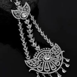 Voylla Silver Sparkling Elegance Noor E Taj American Diamond Maang Tikka-picture-24