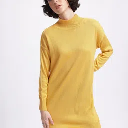 glitchez Chill in Style Drop-Shoulder High-Neck Knitted Winter Dress-image-26