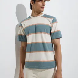 WES Casuals by Westside Teal Stripe Relaxed-Fit Cotton T-Shirt-picture-13