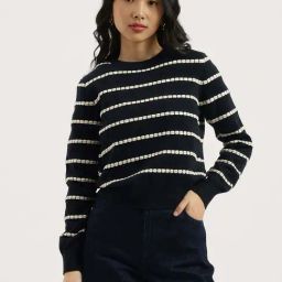 United Colors Of Benetton Blue Cotton Regular Fit Striped Sweater-picture-13