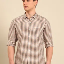 Linen Club Men Contemporary Slim Fit Gingham Checks Opaque Checked Casual Shirt-picture-19