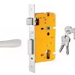Dorset 70 mm Lever Handle Lock Set with Both Side Key Cylinder Silver Chrome ML PU OR-27