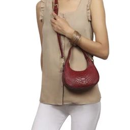 Hidesign Rosario 02 Red Leather Textured Shoulder Handbag-78