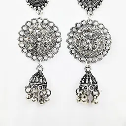 Yash Jewels Emporiums Silver-Plated Oxidised Dome Shaped Jhumkas-image-66