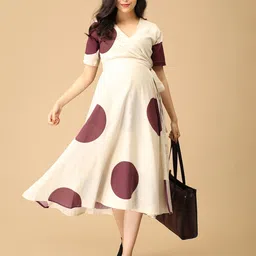 The Mom Store Women Polka Dots Printed Maternity Empire Midi Dress-image-22
