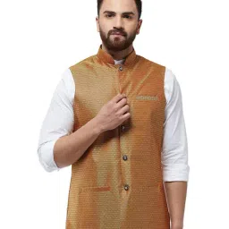 Sojanya Mustard Self Print Nehru Jacket-picture-46