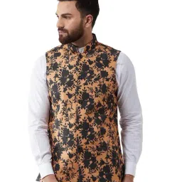 Sojanya Dark Peach & Black Printed Nehru Jacket-image-76