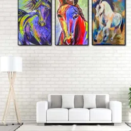 999store Multicolor Printed Leaves Paintings - Set of 3-5