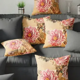 Bianca Beige & Pink Digitally Printed Cushion Cover - Set Of 5-17