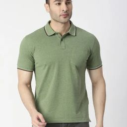 Dragon Hill Green Melange Slim Fit Polo T-Shirt-image-18