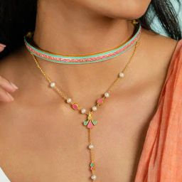 Shaya Chalka Re 92.5 Sterling Silver Brass Necklace in Gold Plating for Women-image-84
