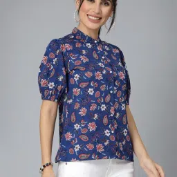 Style Quotient Dark Blue Floral Print Shirt-image-94