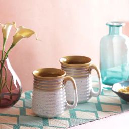 VarEesha Hand Crafted Studio Pottery White & Mustard Coffee Mugs (250 ml) - Set of 2-18