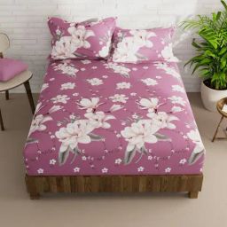 Bianca KOPA Extra Smooth Floral Dusty Pink 152 TC Microfiber Double Bedsheet with 2 Pillow Covers-image-56