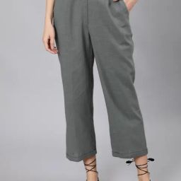Jaipur Kurti Grey Straight Fit Pleated Trousers-image-11