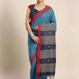 Kalakari India Blue Cotton Silk Woven Saree With Unstitched Blouse-image-79