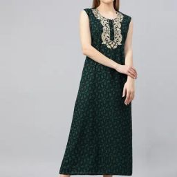 Secret Wish Dark Green Embroidered Nighty-picture-9