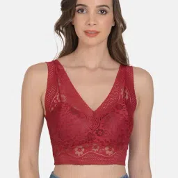 mod & shy Maroon Lace Work Removable Padded Bralette Bra-picture-37