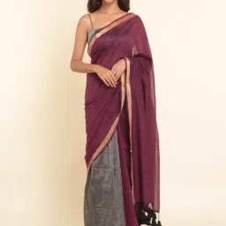 Suta Purple & Grey Plain Saree Without Blouse-picture-47