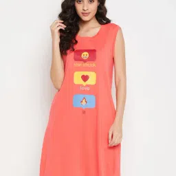 Clovia Peach Printed Night Dress-image-35