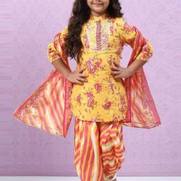 biba girls Biba Kids Yellow & Red Cotton Printed Kurta Set-picture-49