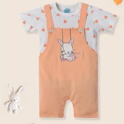 Nauti Nati Girls Peach Cotton Embroidered Regular Fit Dungaree with T-Shirt-picture-14