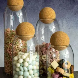 Goodhomes Transparent & Brown Glass Storage Container With Cork Lid - Set of 3-image-105