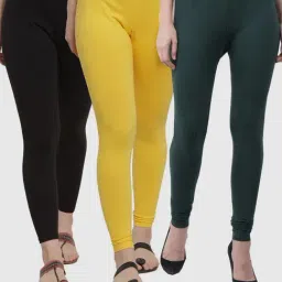 Gracit Black & Yellow Mid Rise Leggings - Pack Of 3-image-82