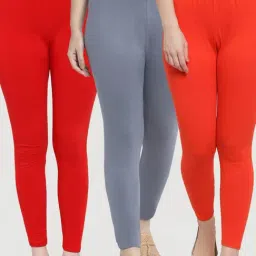 Gracit Red & Grey Mid Rise Leggings - Pack Of 3-picture-25