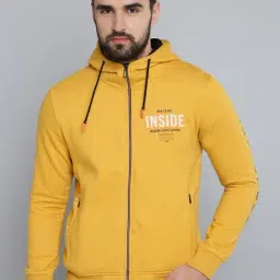 Showoff Yellow Cotton Regular Fit Printed Hooded Sweatshirt-image-30