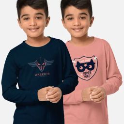 HELLCAT Navy & Pink Printed Full Sleeves T-Shirt (Pack Of 2)-image-79