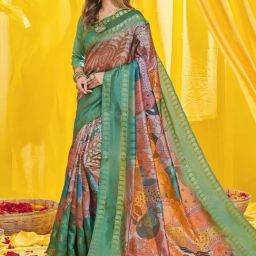 Saree Mall Brown & Green Silk Printed Saree With Unstitched Blouse-picture-46